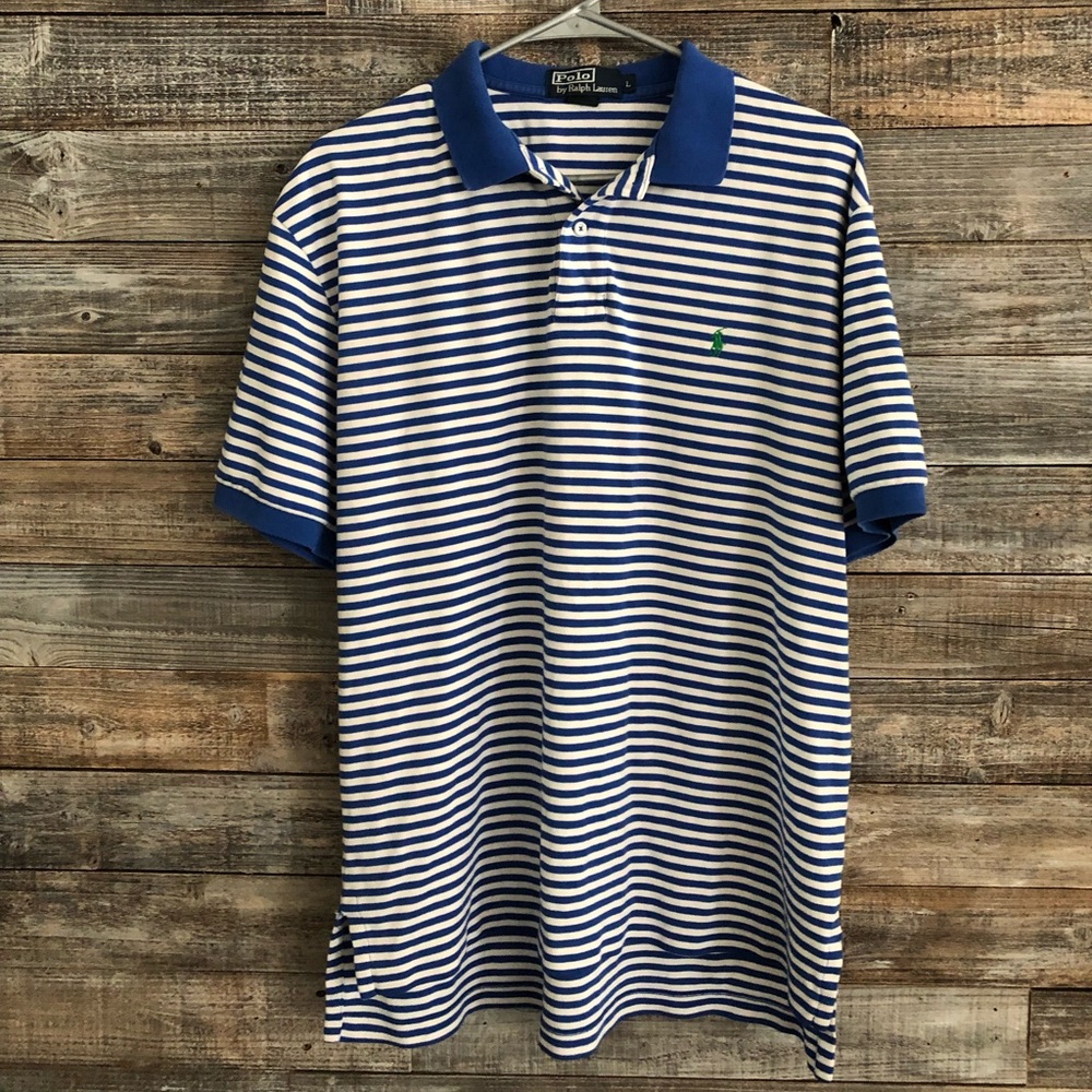 Polo Ralph Lauren blue white striped collared sz L